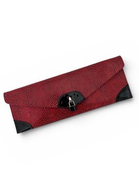 Miss Mak Rectangular Envelope Clutch/Wristlet NWT Dark Red Black Patent Leather